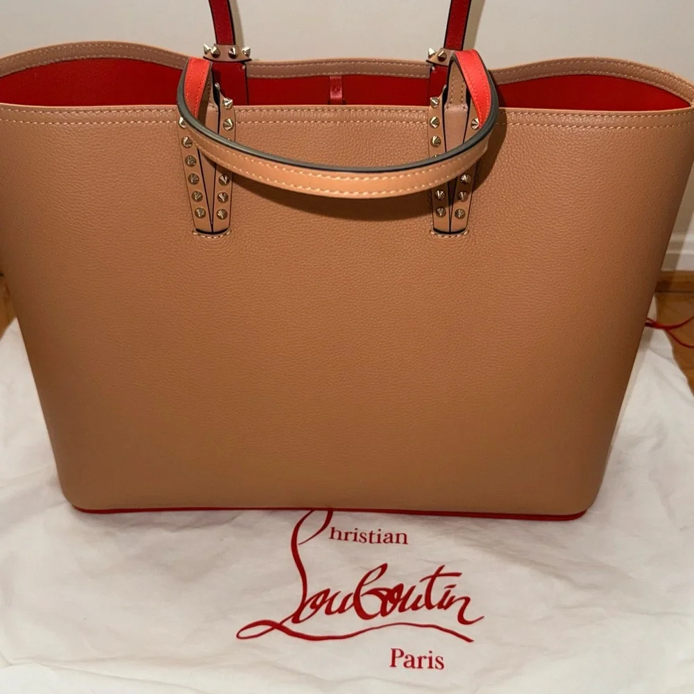 Christian Louboutin Tan and Red Studded Tote w/o wristlet - Picture 6 of 16
